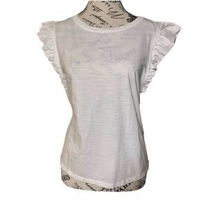 On 34th 100% Supima Cotton White Flutter Sleeve T- Shirt Classic Women’s Size L